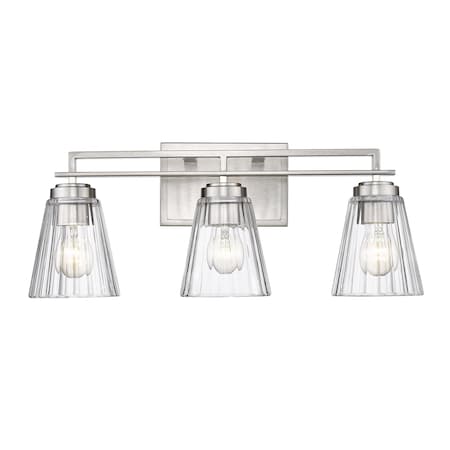 Z-Lite Lyna Vanity, 3-Light, 22 In.W x 6.5 In.L x 9 In.H, Brushed Nickel/Clear 823-3V-BN